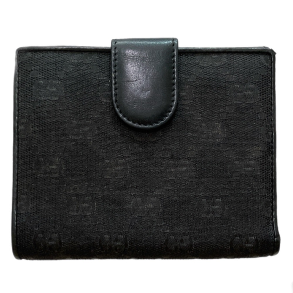 Vintage Gucci Wallet - Black Leather with GG Black Web Canvas Fabric - Serial # - Picture 9 of 12